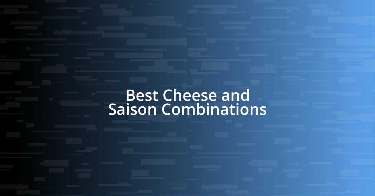 Best Cheese and Saison Combinations